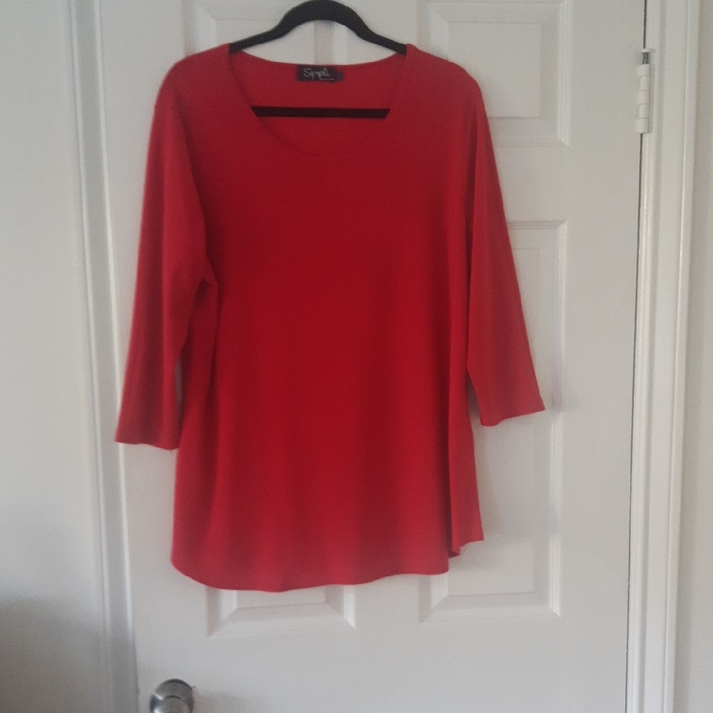 Sympli Deep Pink Relaxed 3/4 Sleeve Top.